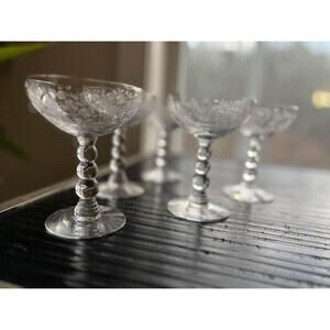 Set of 5 Duncan Miller First love crystal etched champagne sherbet glasses